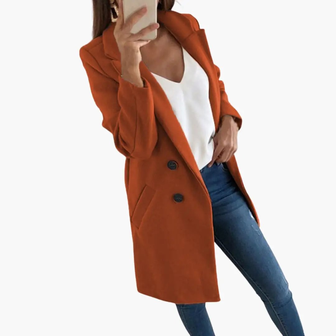 Button-closure Coat for Women in burnt orange with dark front buttons