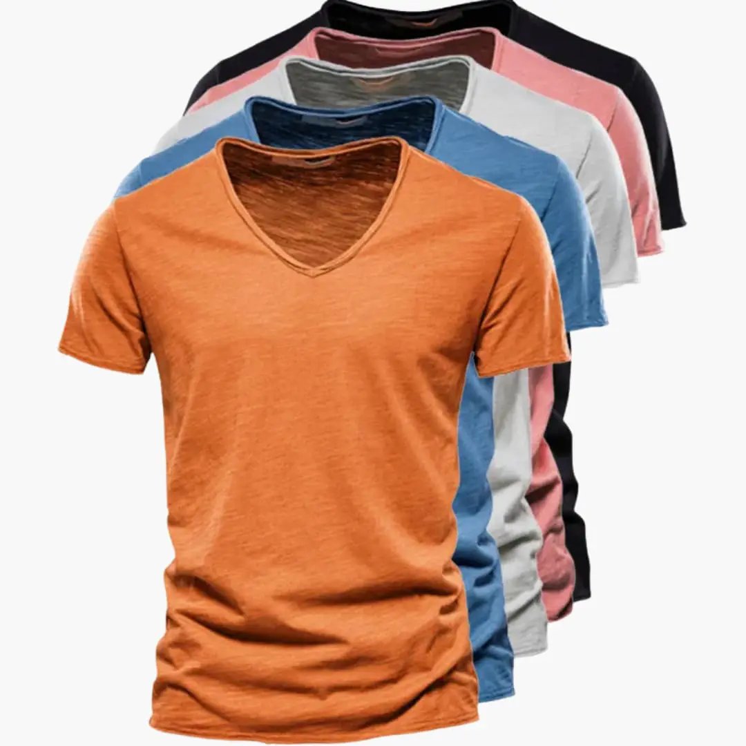 Light Summer Shirt Wilfred Smith men's short-sleeve T-shirts in assorted colors (orange front), 6-pack