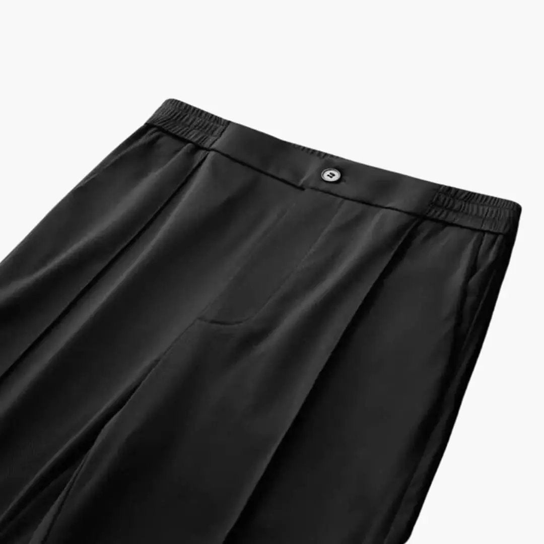 Men's black slim-fit pants with elastic waistband for warm days