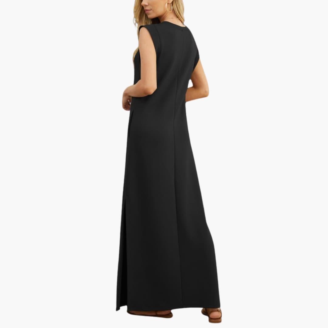 Maxi dress for women, black sleeveless, floor-length, loose and comfortable for summer