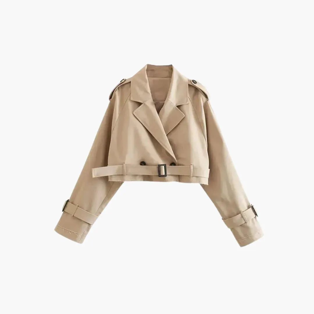 Belt Loop Trench Coat for Women in beige with waist belt and cuff straps