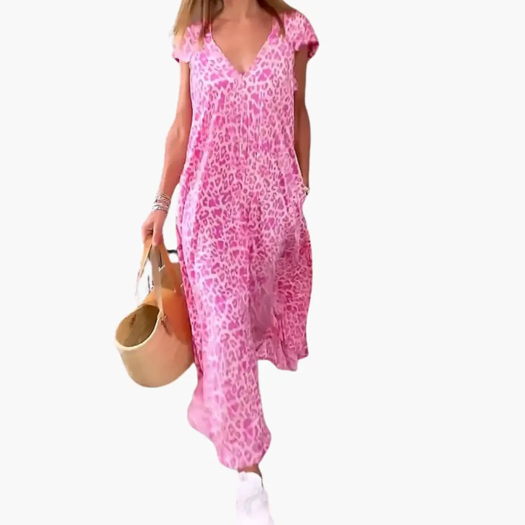 Leo Maxi Dress for Women by Wilfred Smith, pink leopard-print.