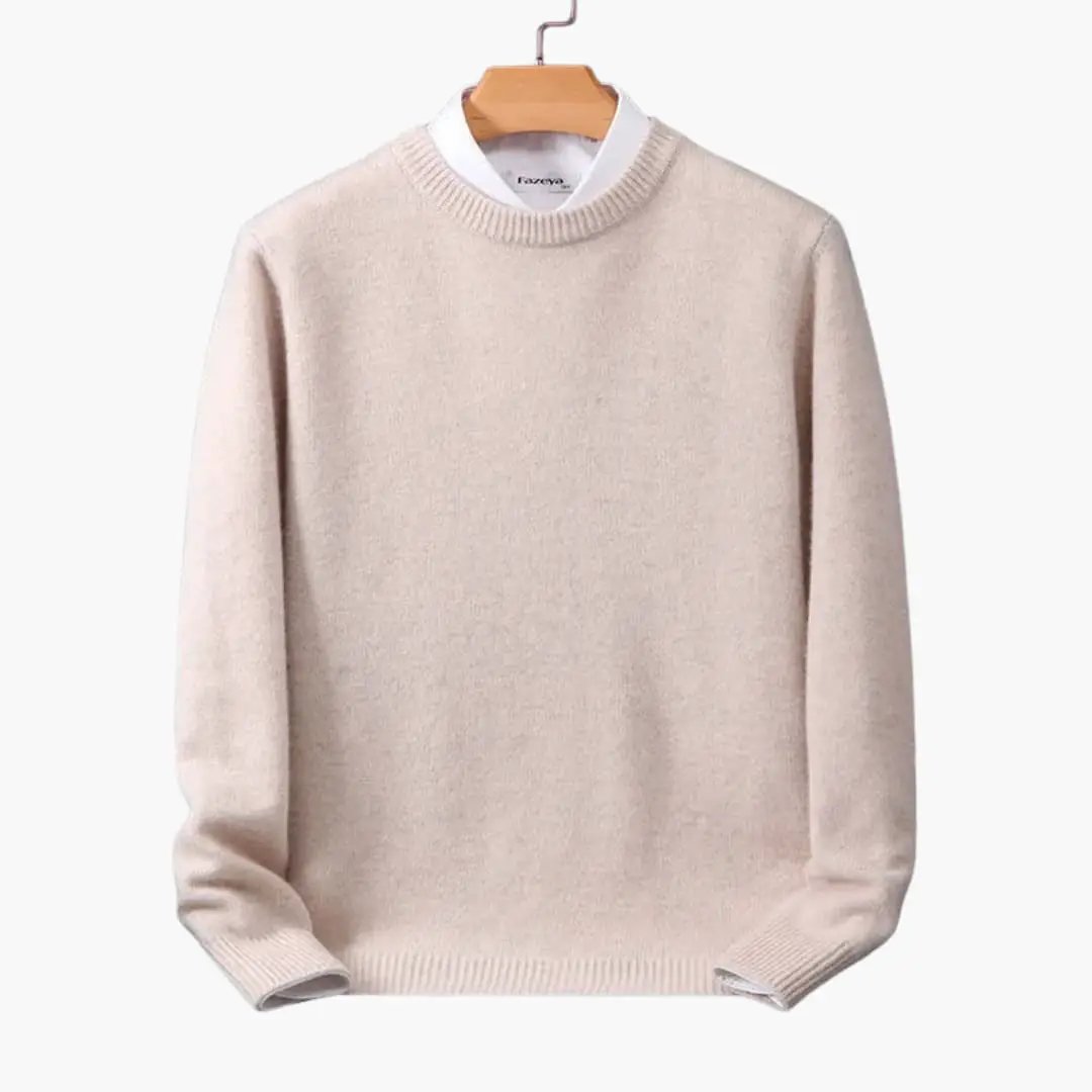 Fine knit sweater for men, beige pullover by Wilfred Smith