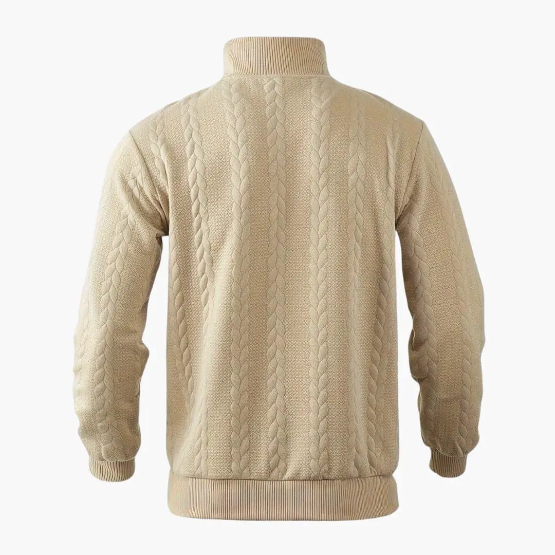 Pullover sweater for men in beige cable-knit with ribbed cuffs and hem