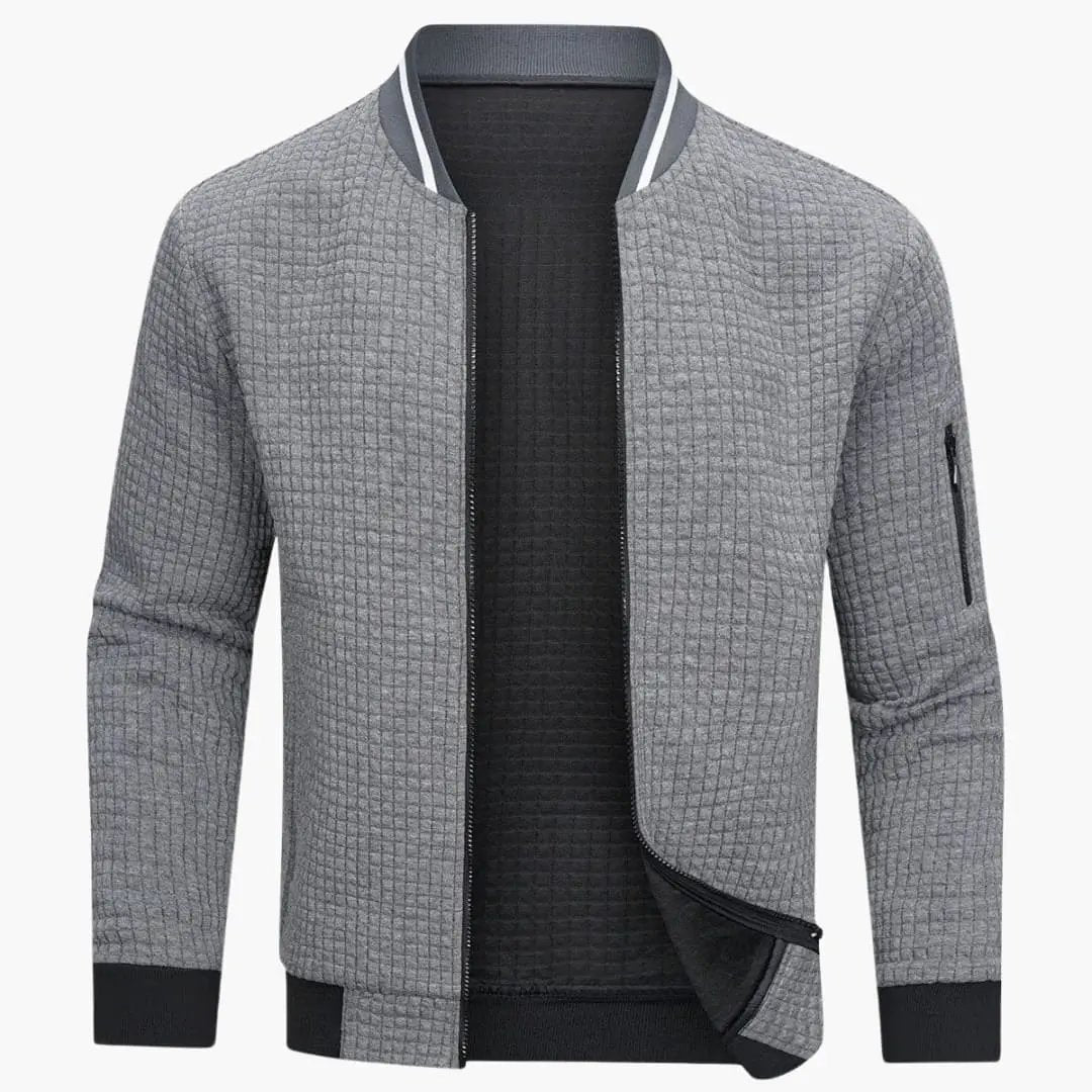 Men's Pullover with Zipper and Ribbed Structure in gray by Wilfred Smith