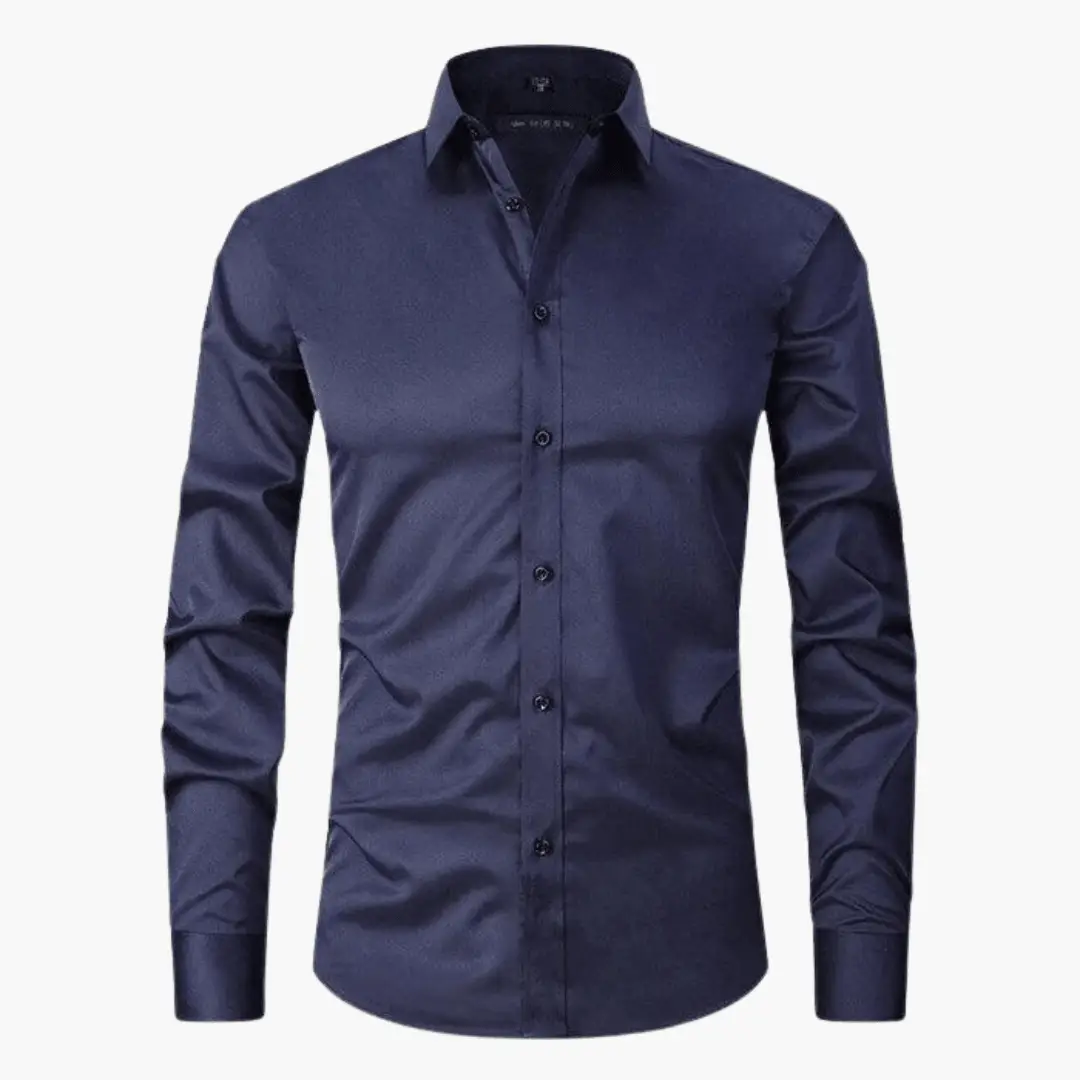 Slim-Fit Shirt for Men by Wilfred Smith, navy blue dress shirt for office