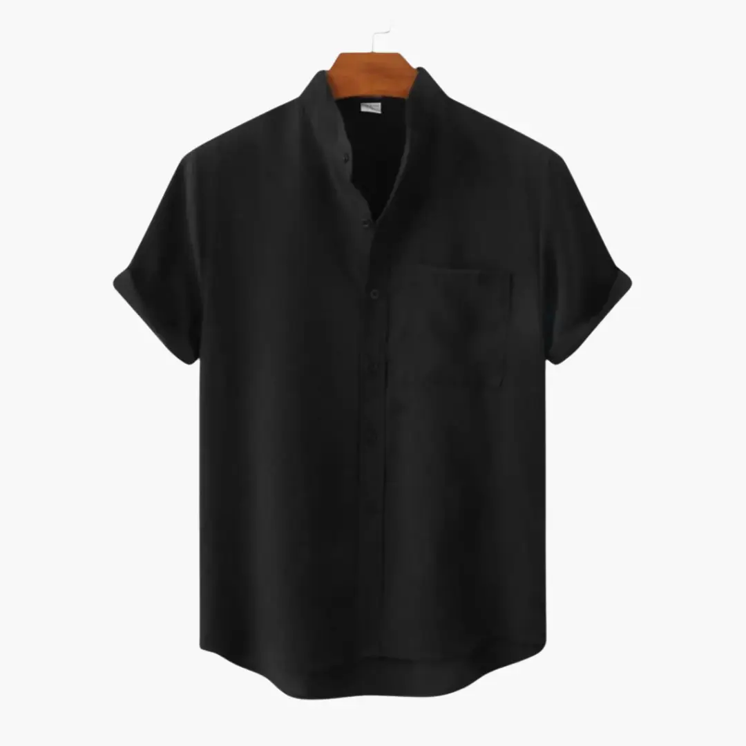 Men's Short Sleeve Button-Down Shirt with Collar, Wilfred Smith, black with chest pocket