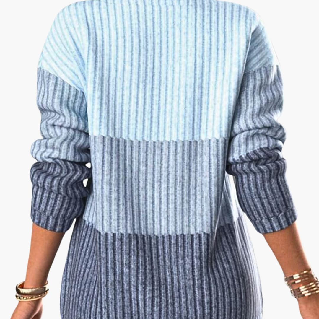 Women's gradient blue ribbed knit pullover, long-sleeve by Wilfred Smith