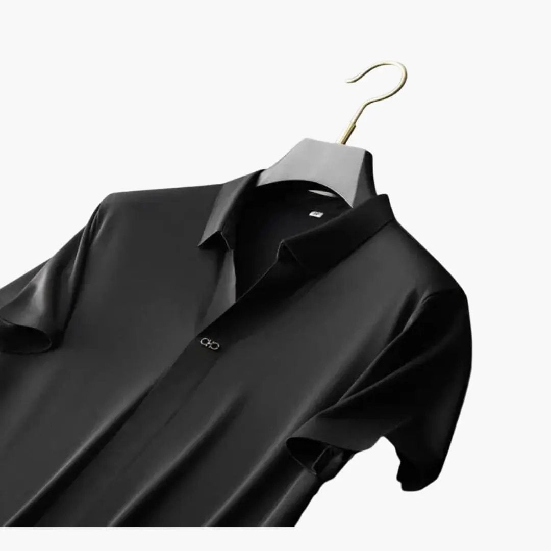Outfit set: Wilfred Smith men's black short-sleeve shirt on hanger