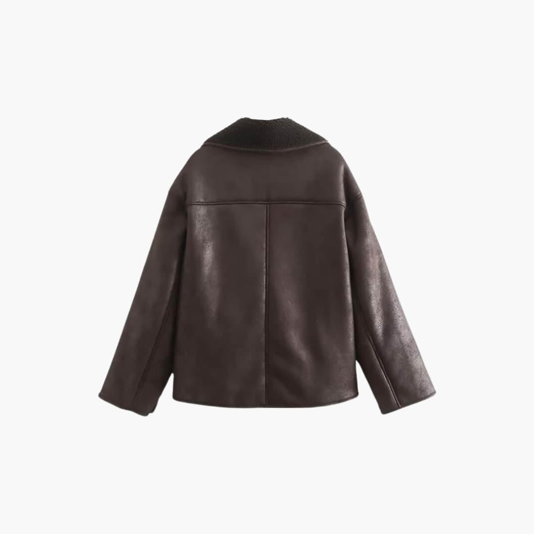 Leather jacket by Wilfred Smith, brown women's long-sleeve with shearling collar