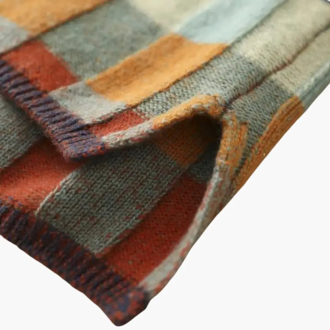 Women's checkered knit turtleneck sweater by Wilfred Smith, relaxed fit in multicolor plaid pattern
