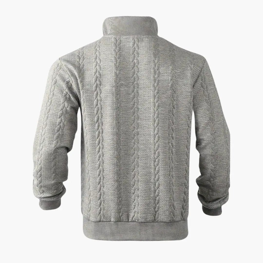 Pullover for men Wilfred Smith gray cable-knit half-zip sweater