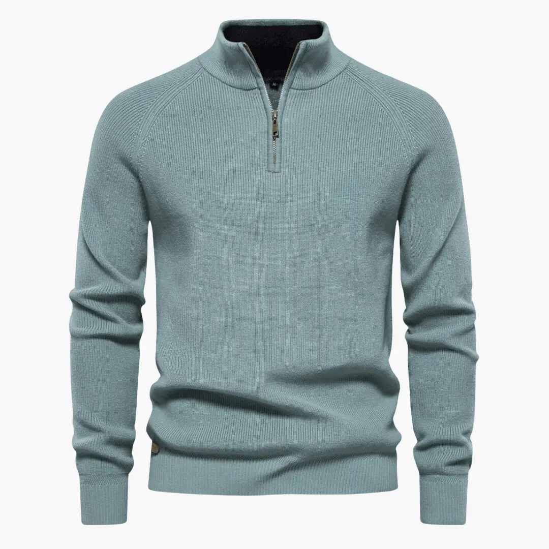 Pullover für Männer blaugrüner Strickpullover mit Reißverschluss am Kragen Wilfred Smith