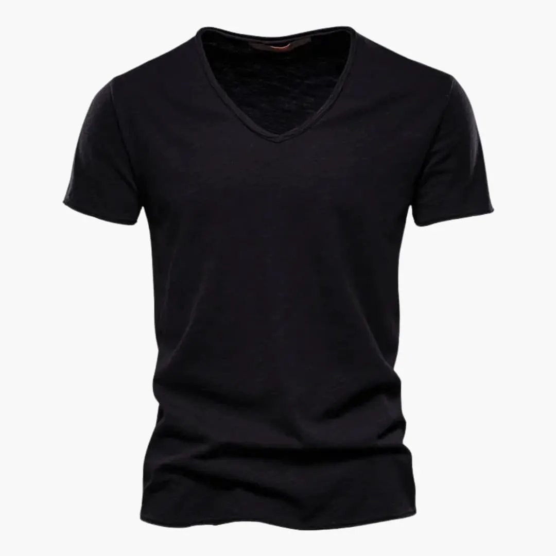 Light summer men's T-shirt, black short-sleeve V-neck for comfort