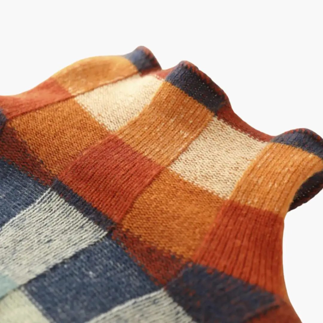 Women's sweater Wilfred Smith checkered knit in orange, navy and cream plaid