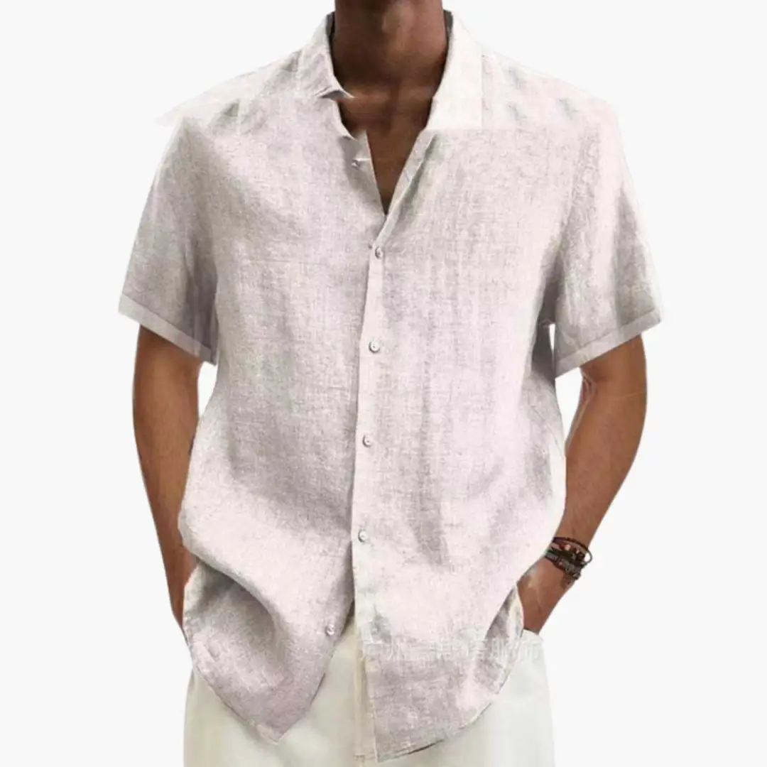 Men's short-sleeve shirt with button placket in light gray