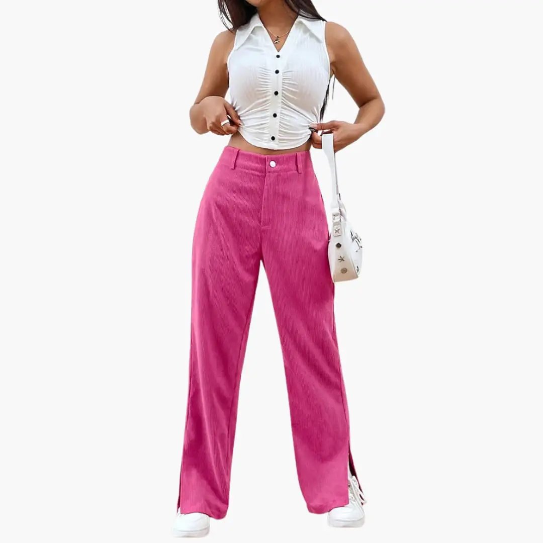 Women's pink corduroy trousers with waistband and wide legs, Wilfred Smith