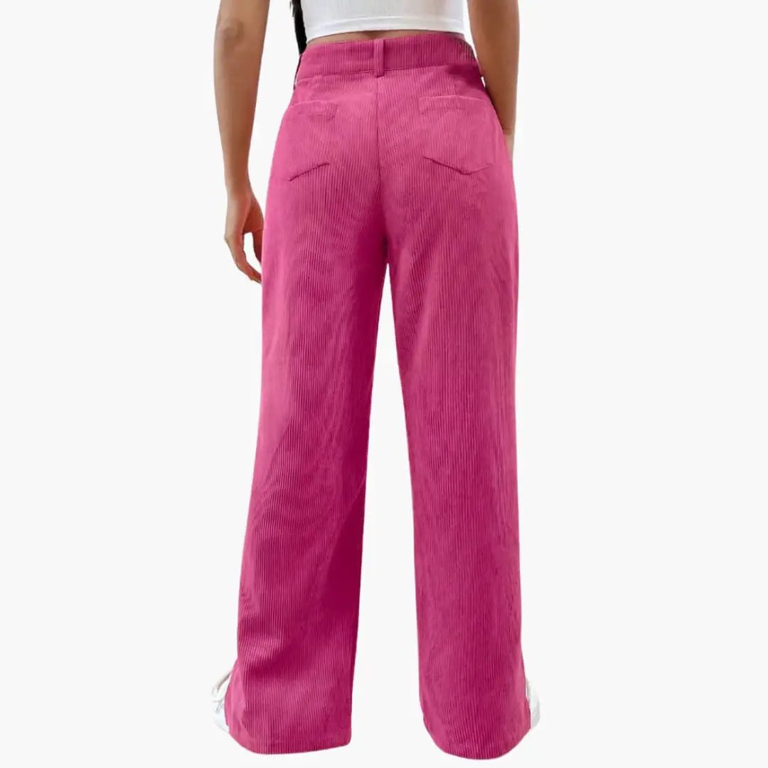 Women's corduroy trousers, bright pink, wide-leg style
