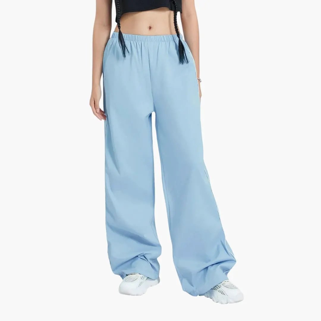 Women's Jogging Pants light blue, baggy fit with elastic waistband.