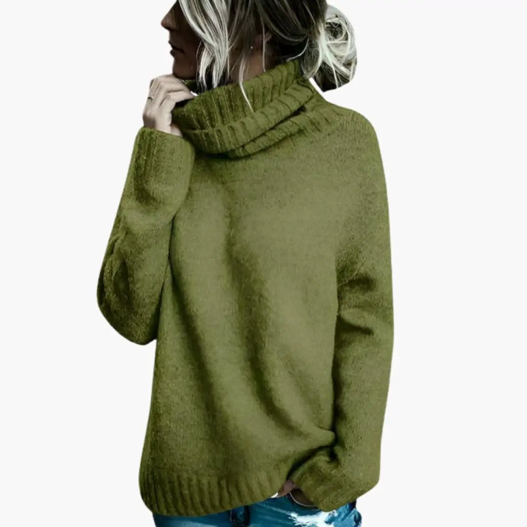 Women's oversized knit sweater with long sleeves in olive green by Wilfred Smith