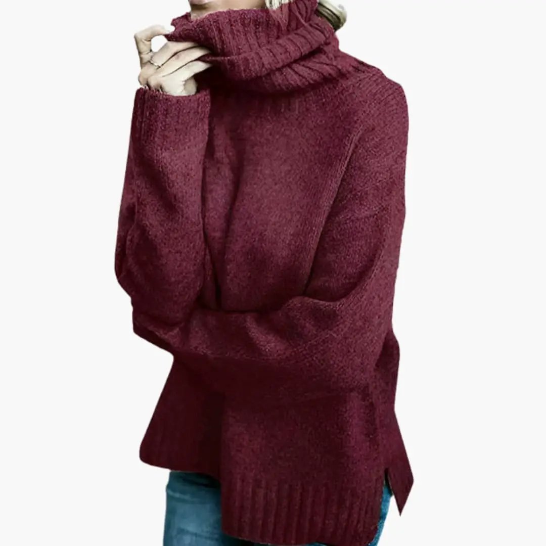Women's oversized burgundy knit sweater with long sleeves