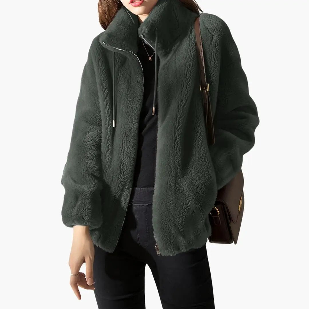 Women’s Teddy Coat with Zipper and Drawstring in forest green by Wilfred Smith
