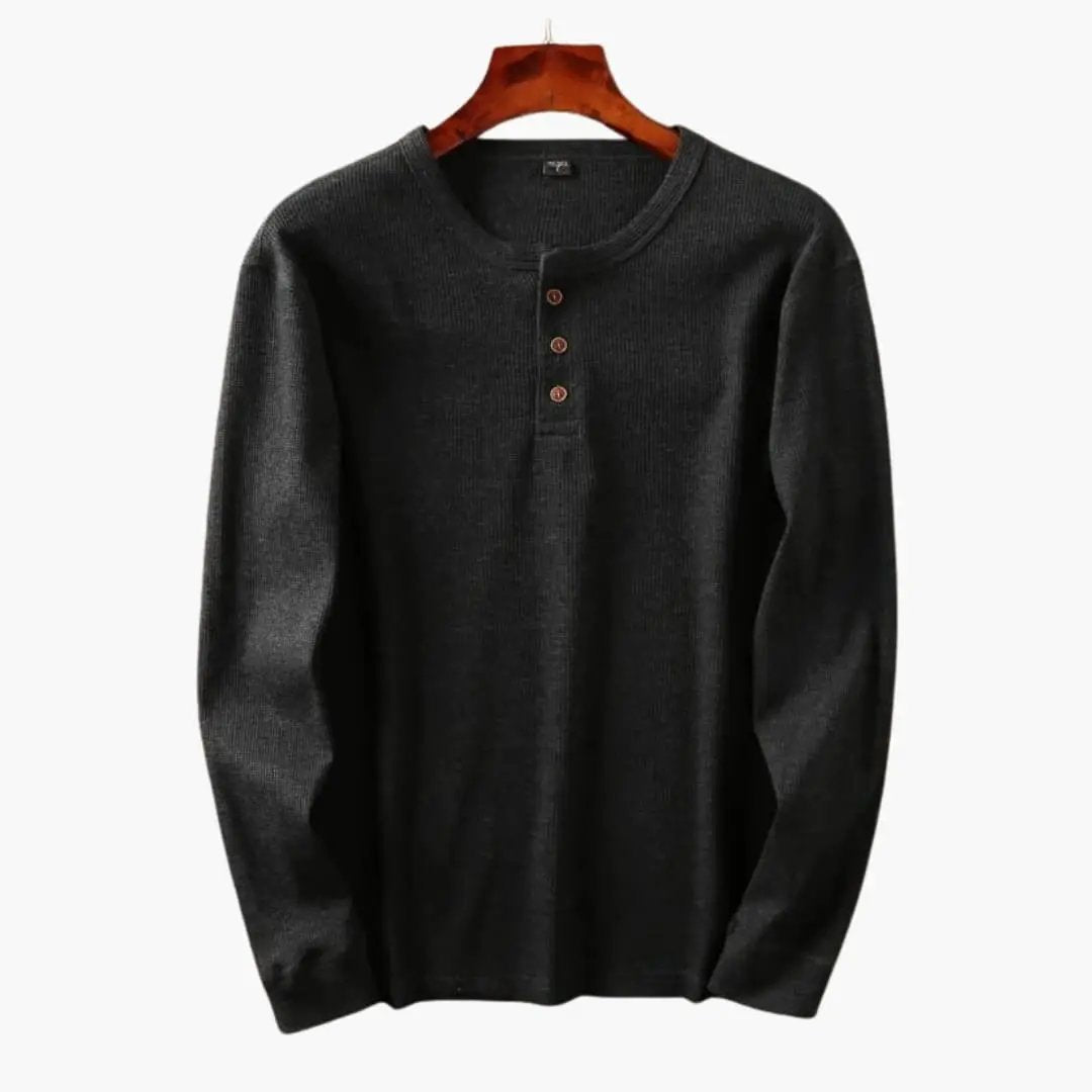 Men's Henley Shirt with Button Placket in charcoal gray by Wilfred Smith