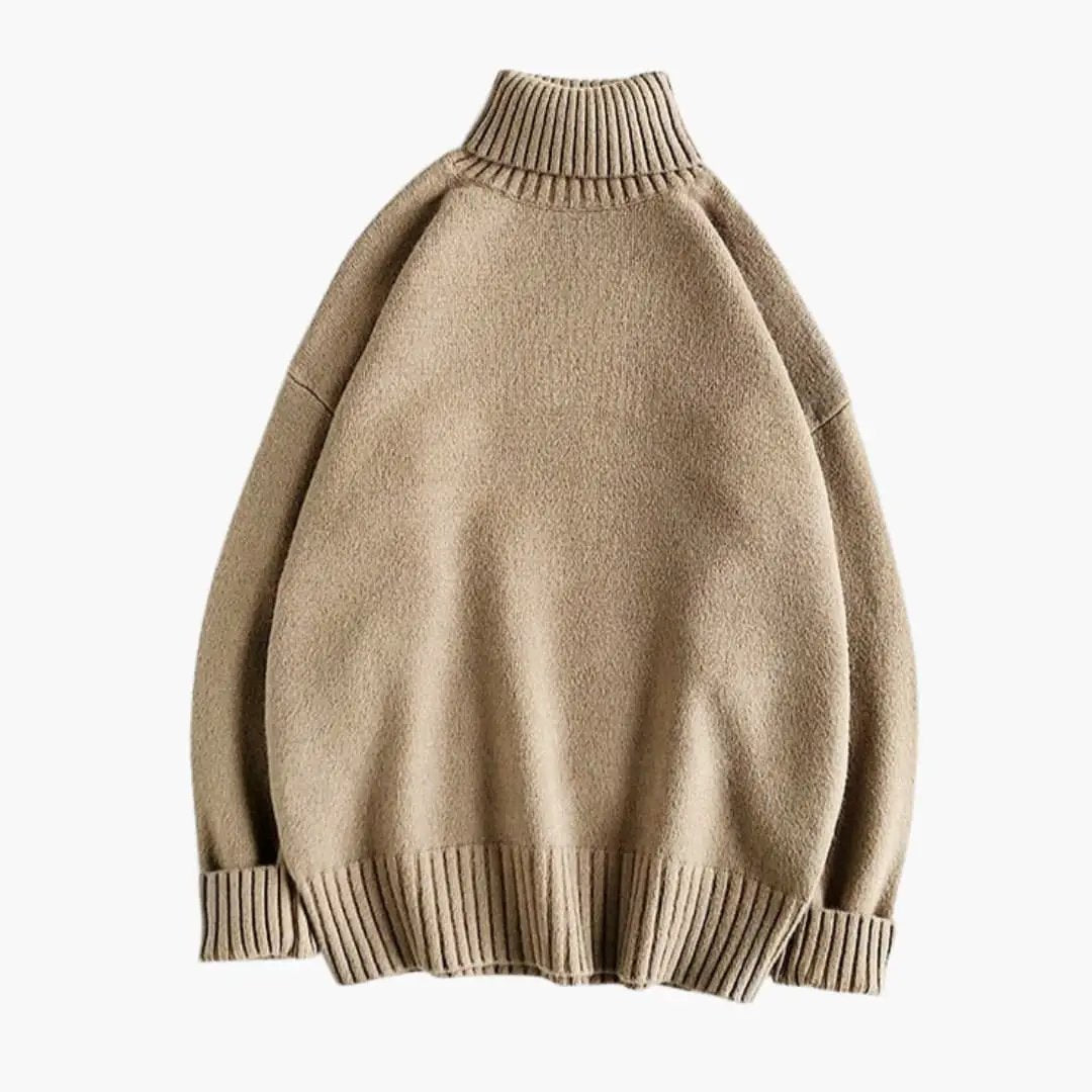 Men's Sweater with Knitted Roll Neck by Wilfred Smith in beige knit