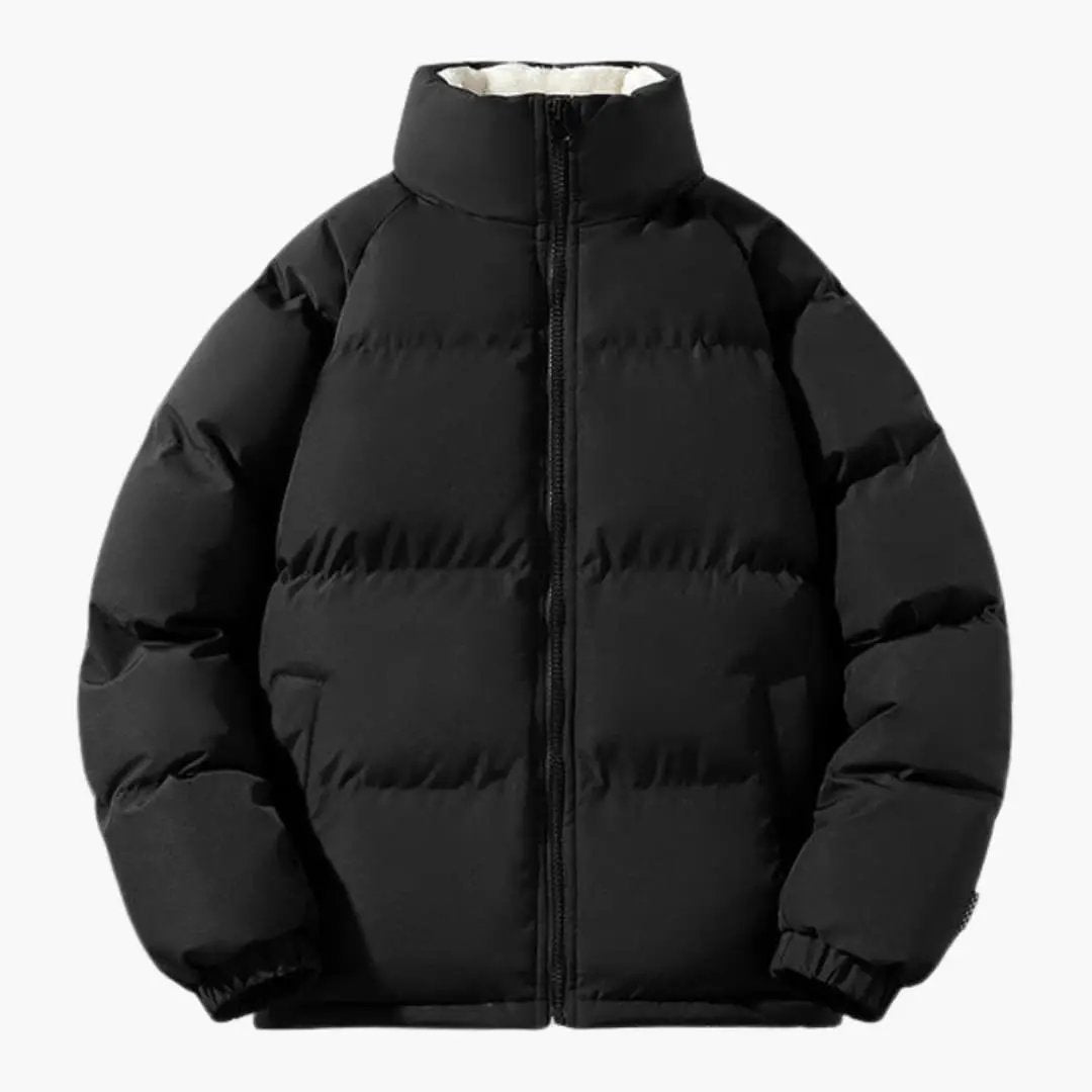 Men’s Quilted Jacket with Zipper and Lining, black puffer style.