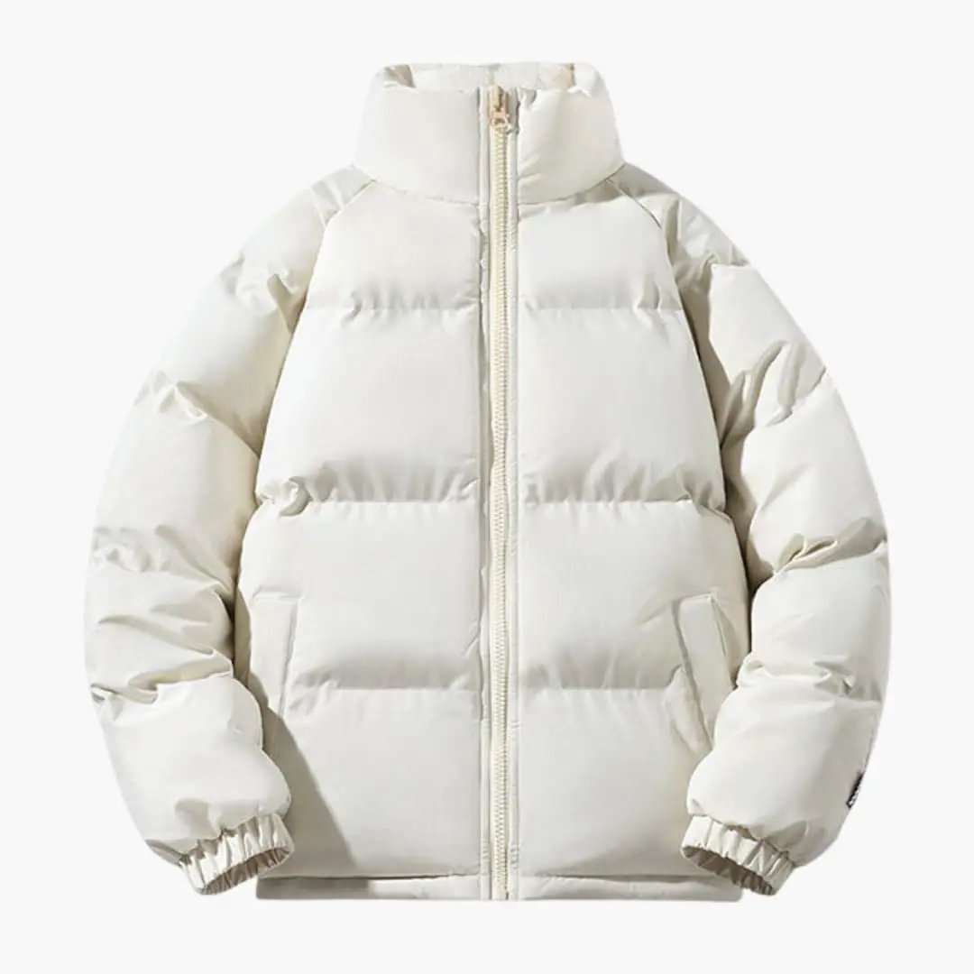 Men’s Quilted Jacket with Zipper and Lining by Wilfred Smith, cream puffer with zip-front