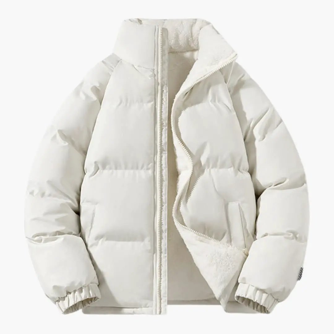 Men’s Quilted Jacket with Zipper and Fleece Lining in Cream