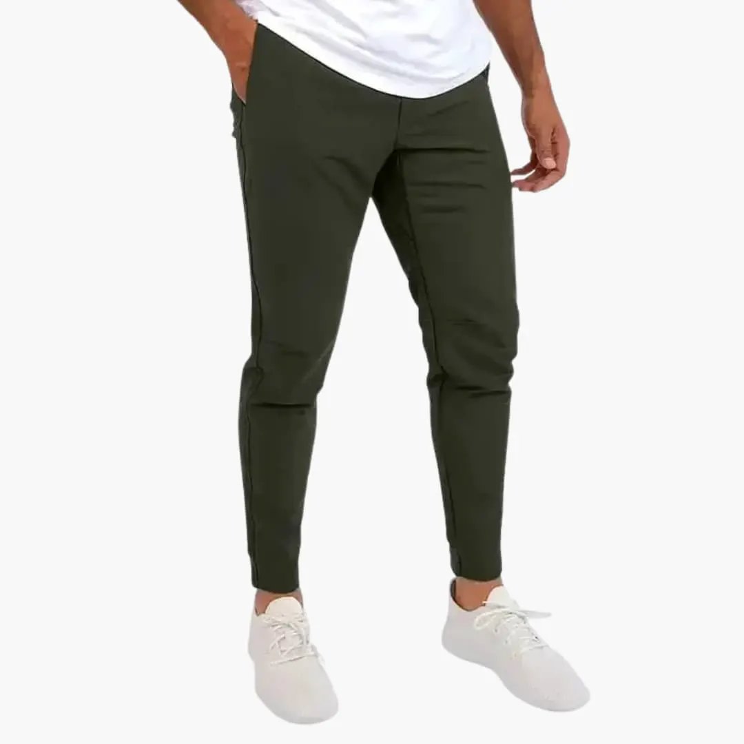 Men's pants Wilfred Smith olive green tapered trousers with stretch waistband