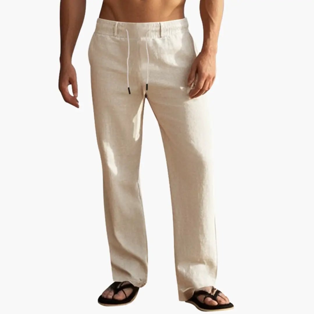 Men's beach trousers with elastic waist and drawstring, beige boardshorts by Wilfred Smith