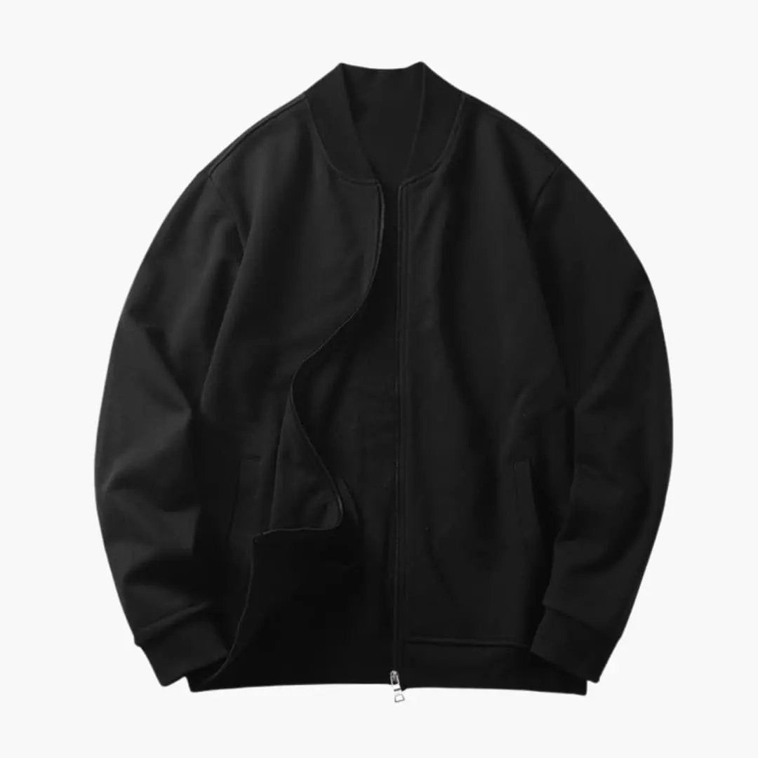 Men’s Bomber Jacket with Concealed Zip and Elastic Cuffs, Black