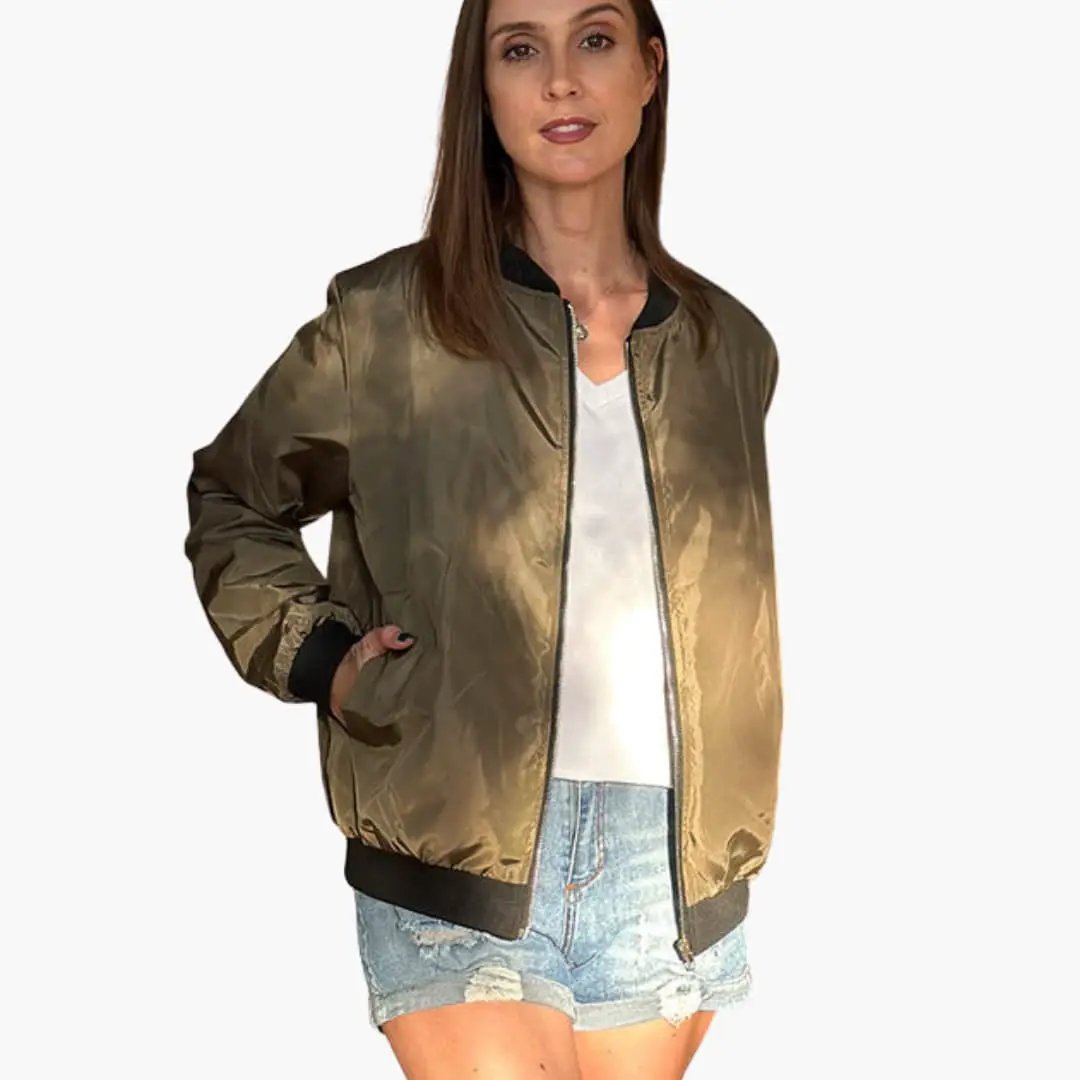 Men's bomber jacket by Wilfred Smith in metallic gold with front zip and ribbed cuffs and hem