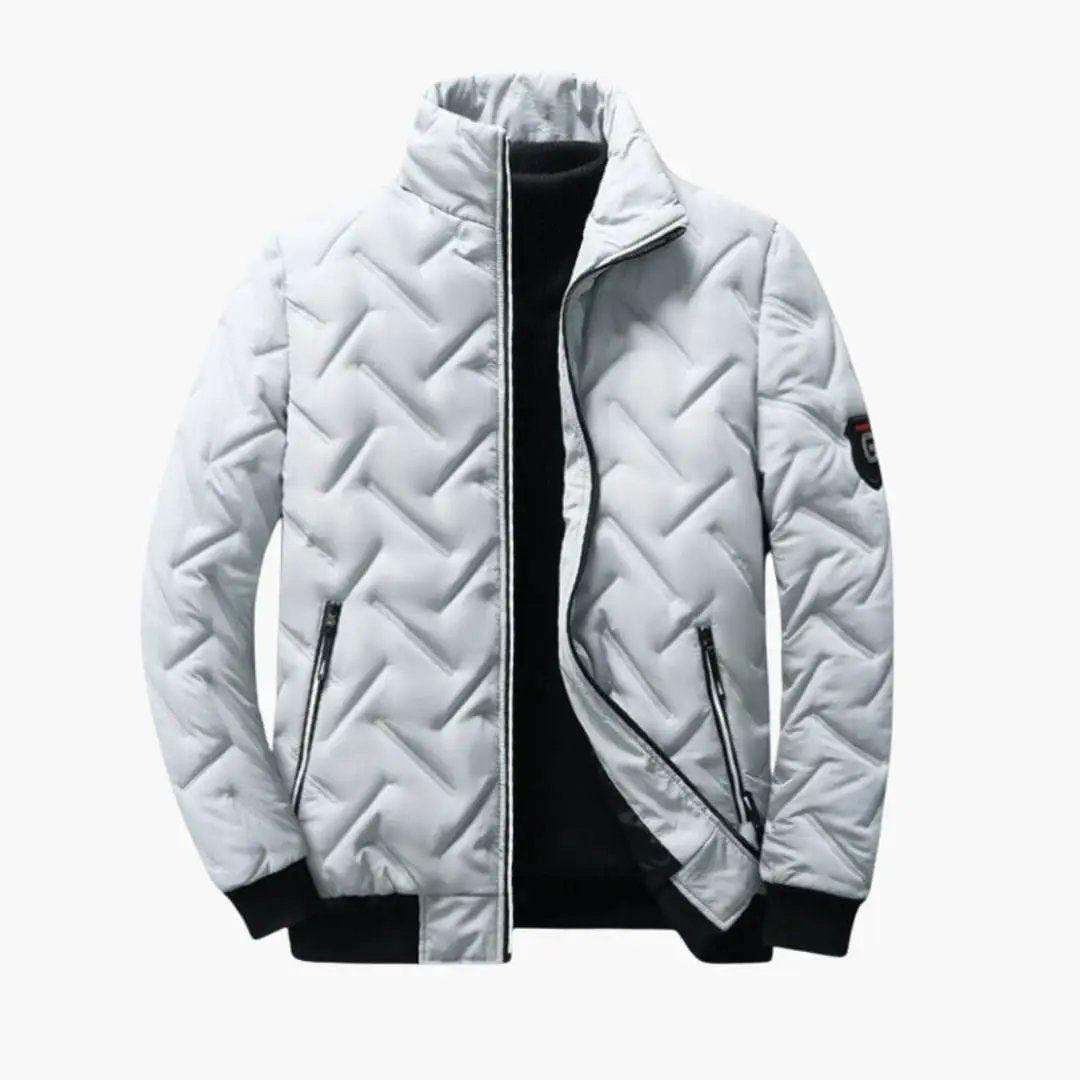 Men’s Bomber Jacket Wilfred Smith in silver quilted fabric with front zip and side pockets