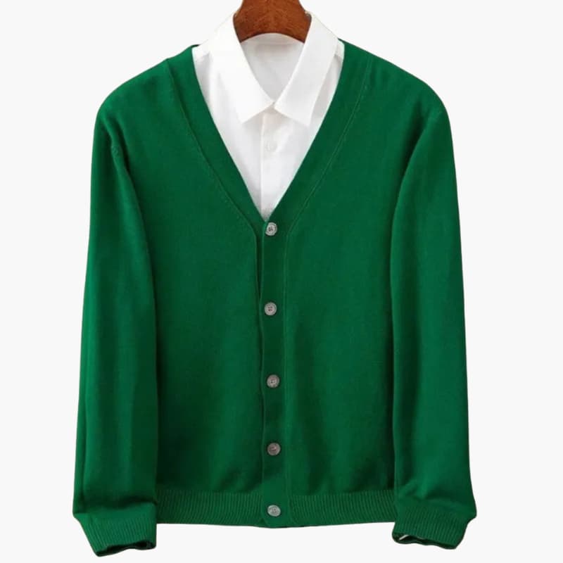 Men’s Cardigan with V-Neck and Button Closure - Green / XS - Men’s Cardigan
