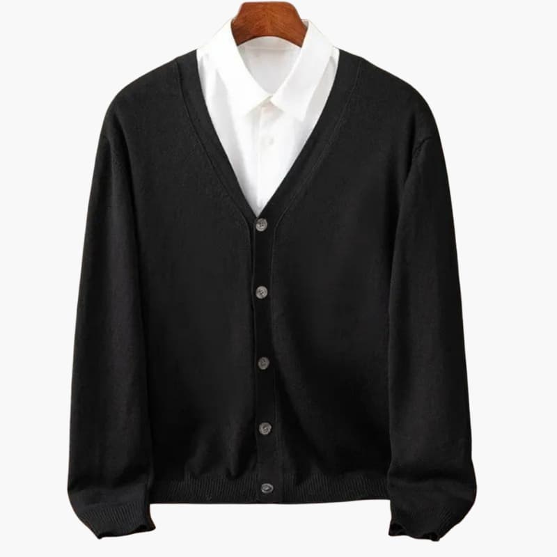 Men’s Cardigan with V-Neck and Button Closure - Black / XS - Men’s Cardigan