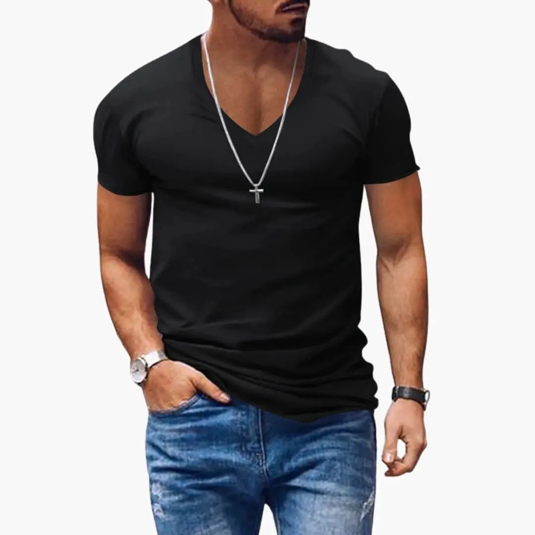Men’s Classic V-Neck Short Sleeve T-Shirt in black by Wilfred Smith