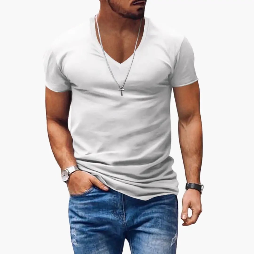 Men's Classic V-Neck Short Sleeve T-Shirt by Wilfred Smith, white tee
