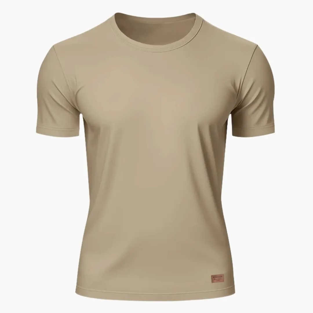 Men’s Crew Neck Short Sleeve Sports T-Shirt in beige; men's sports tee.