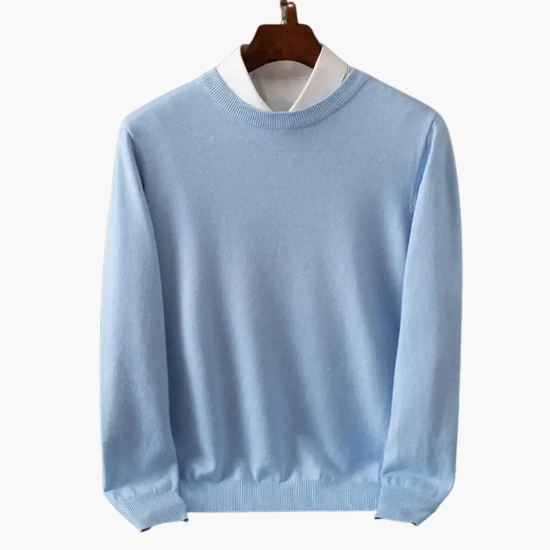 Men’s Crew Neck Sweater in light blue with long sleeves and ribbed edges