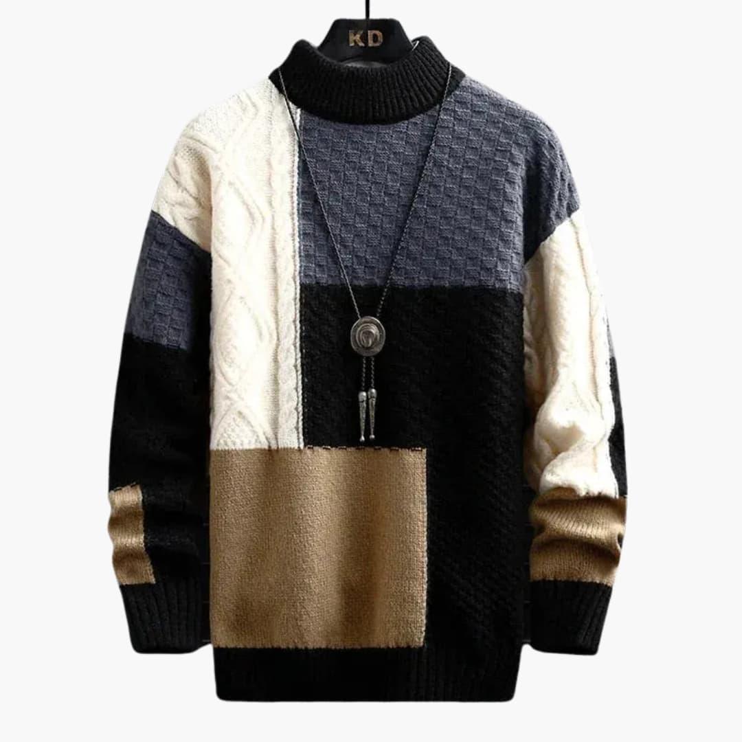 Men’s Sweater with Patchwork Knit and Textured Panels - Wilfred Smith