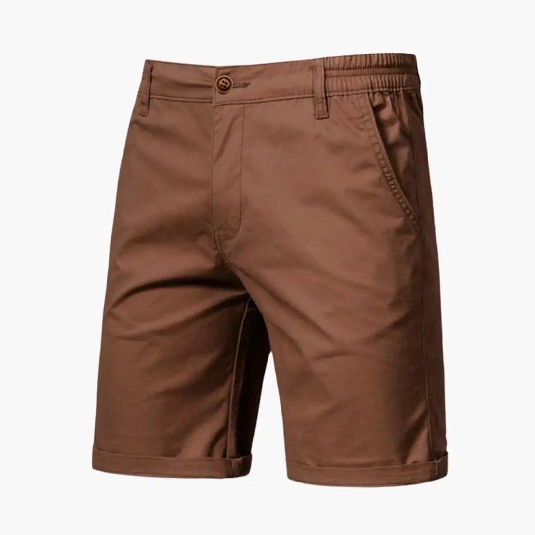 Men's knee-length chino shorts in brown with belt loops and zip closure, Wilfred Smith