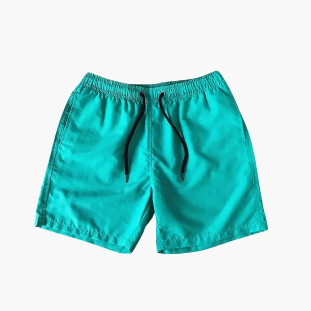 Men's knee-length jogger shorts in teal with drawstring waist and zip pockets, Wilfred Smith