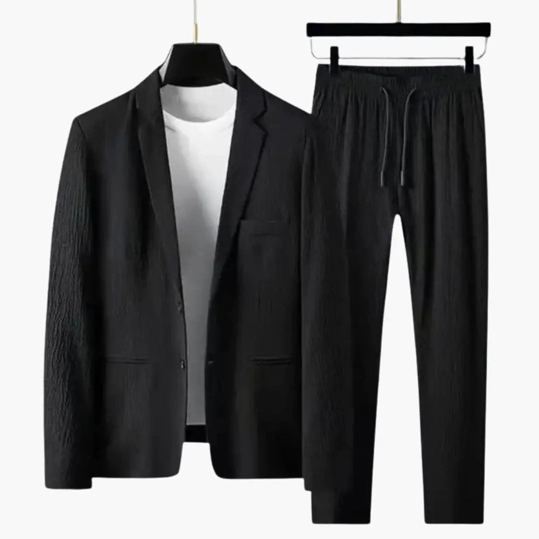 Men's two-piece Wilfred Smith black notch-lapel blazer with straight-leg trousers suit