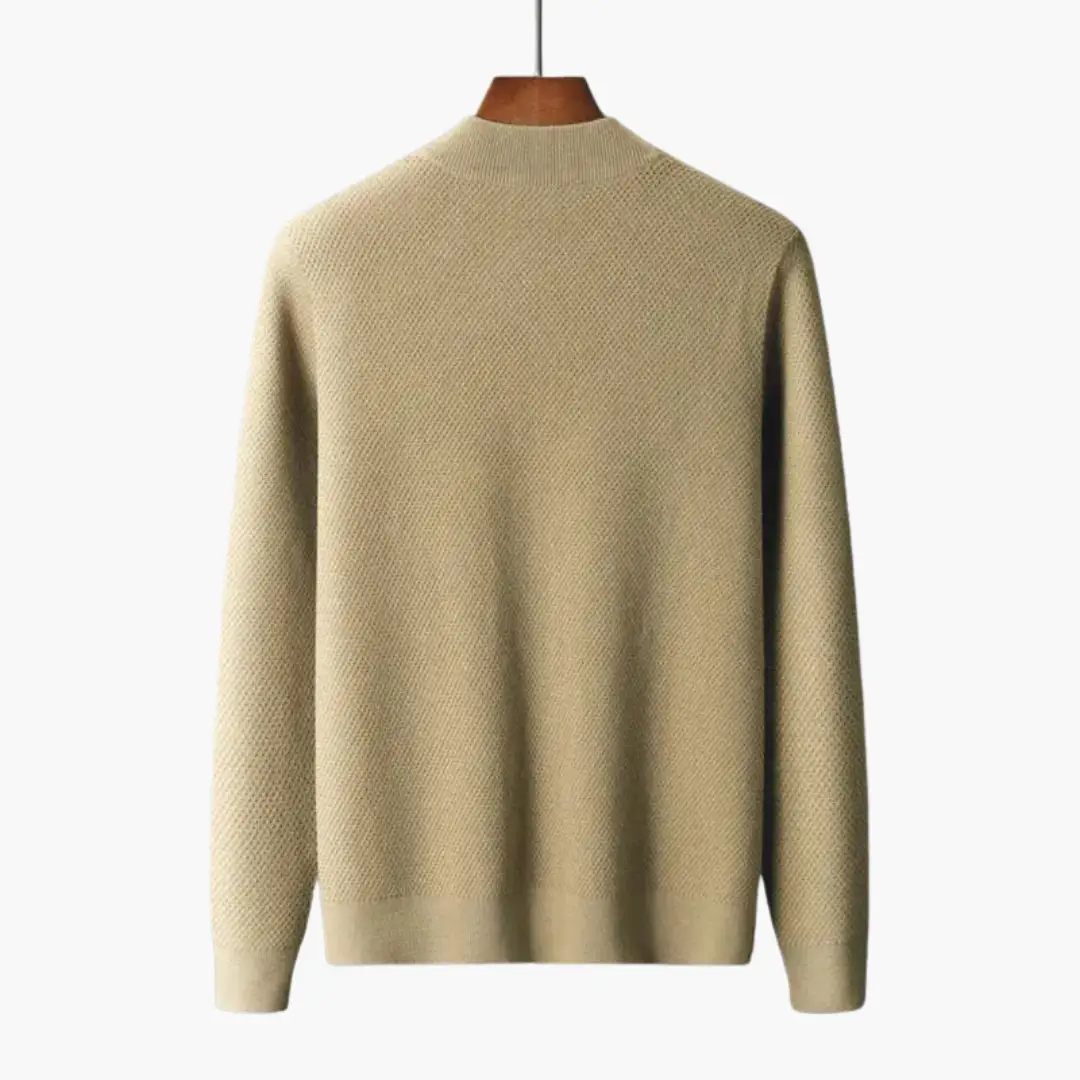 Men's Open Front Cardigan by Wilfred Smith in beige knitted fabric with long sleeves