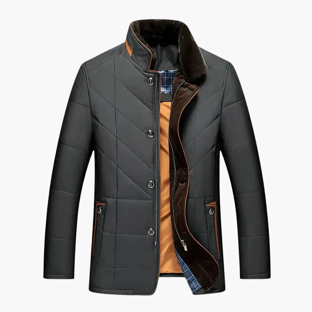 Men's Quilted Jacket with Button Closure and Stand Collar - Wilfred Smith