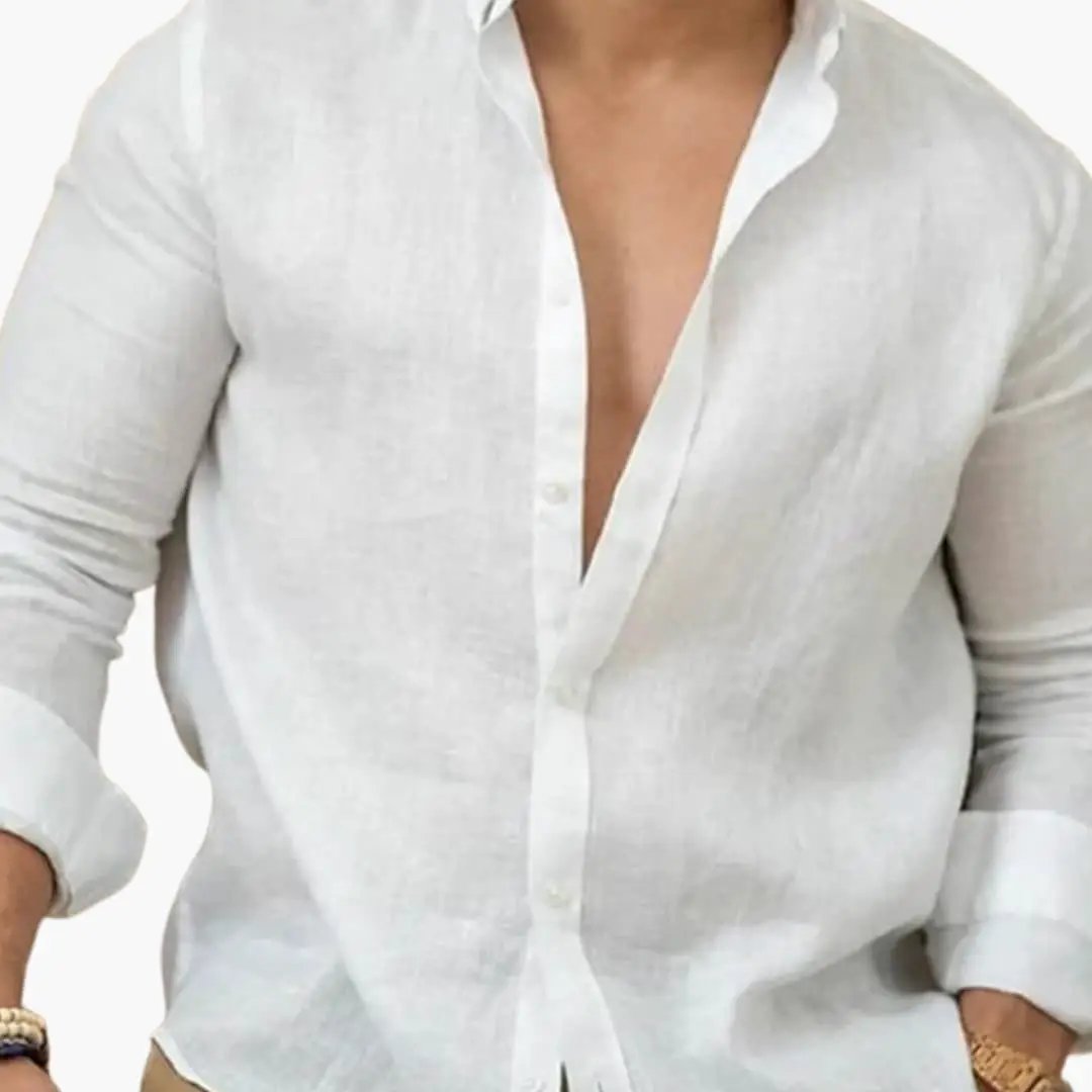 Men’s Regular-Fit Long-Sleeve Button-Down Shirt by Wilfred Smith, white linen