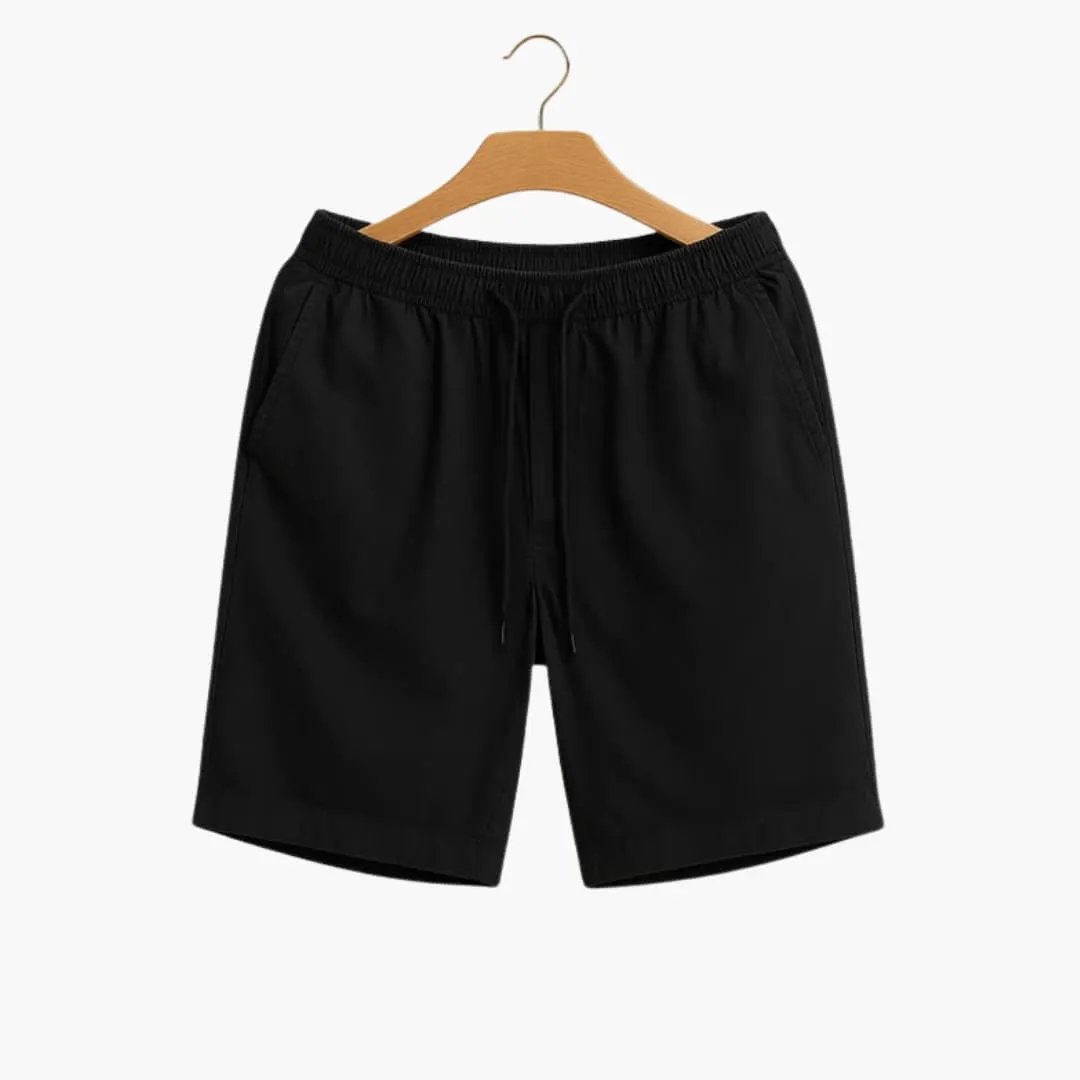 Men's Jogger Shorts by Wilfred Smith, black knee-length shorts with drawstring and side pockets